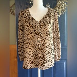 J. Crew Tan and Black Polka Dot Blouse